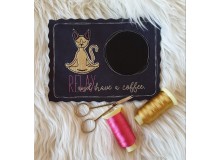 Stickdatei ITH - Mug Rug Yoga Katze "Relax and have a coffee"
